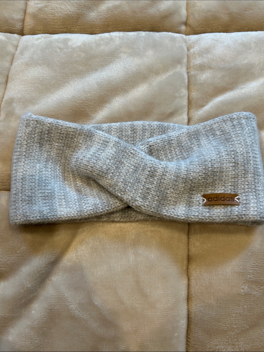 adidas Light Gray Knit Twist Headwrap with Leather Logo